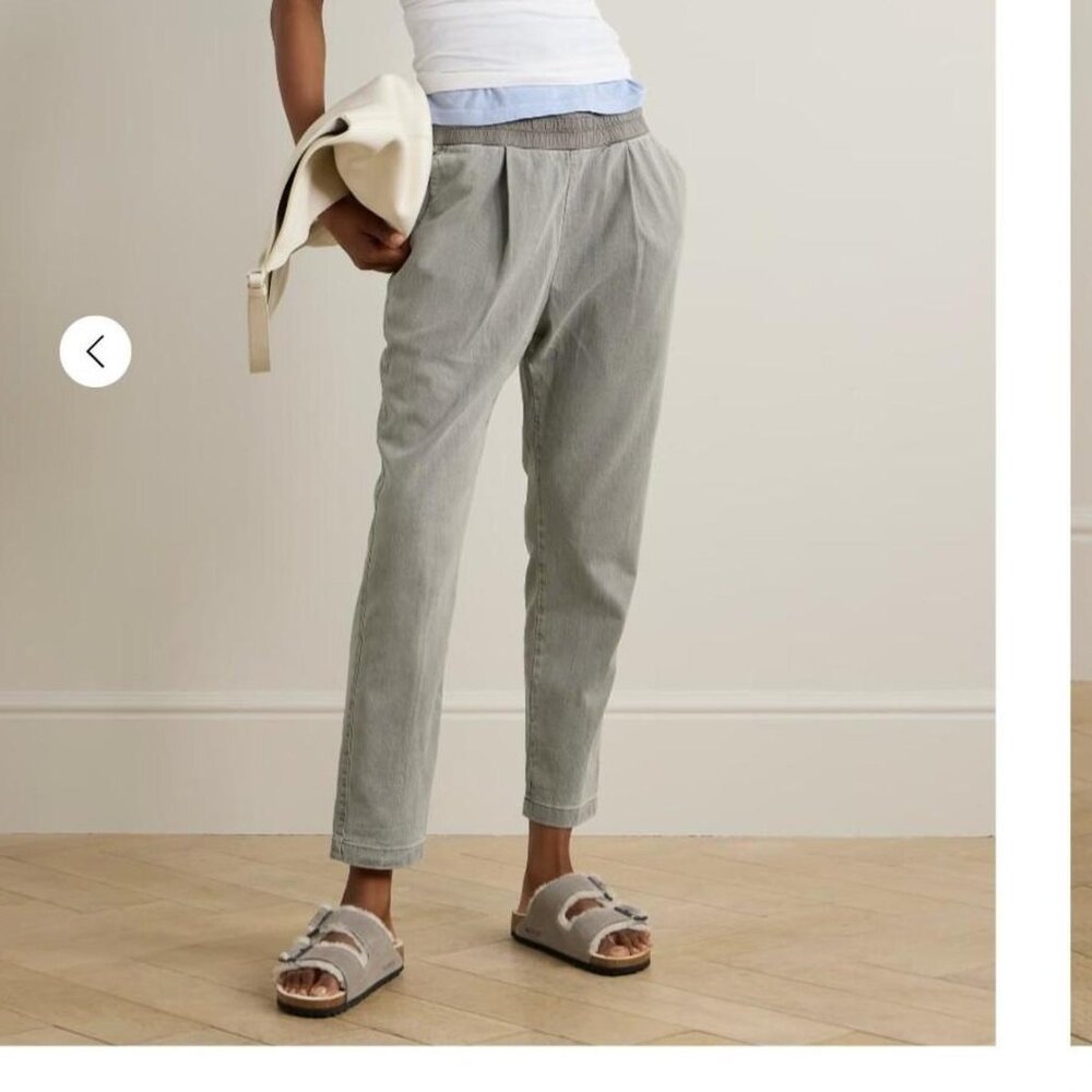James Perse Gray Cropped Elastic-Waist Trousers